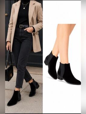 Raye Revolve Women’s Blue Black‎ Pointed Ankle Velvet Chelsea Boot 9.5